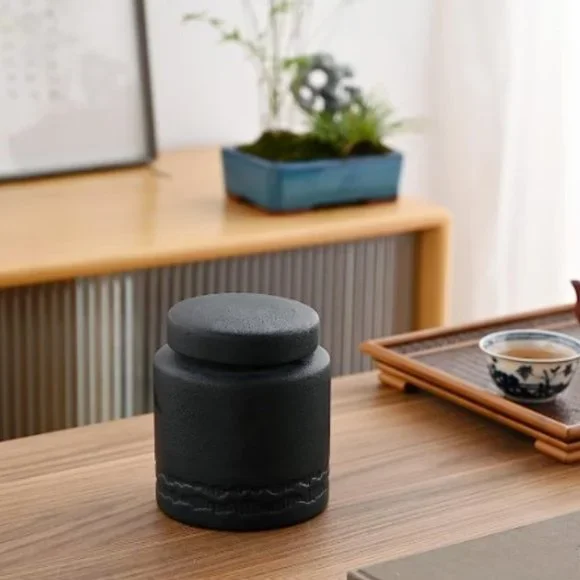 Large Vintage Ceramic Jar - Kitchen Food Canister w/ Airtight Lid (Black) - Picture 4 of 10